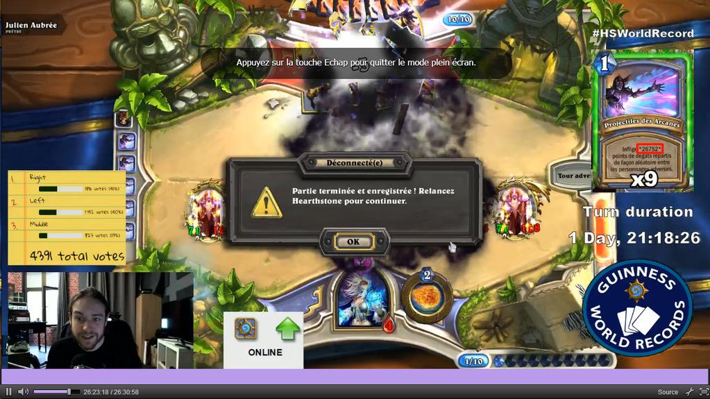 On l'aura fait ! Le tour le plus long de Hearthstone aura duré plus de 45h !! Quelle aventure incroyable.
