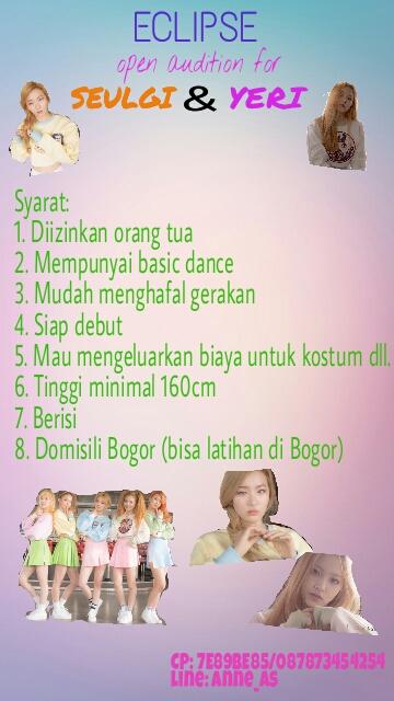 ECLIPSE__DC's tweet image. @BeFriend_DC follback + [HELP RT] Eclipse open audition for Seulgi and Yeri position. Syarat cek pict thank you!^^