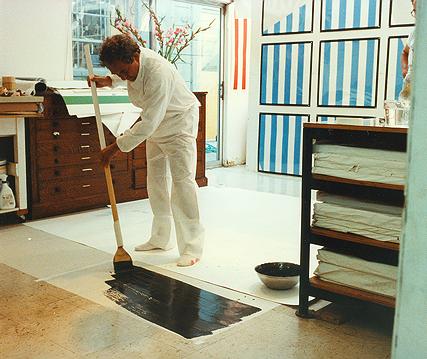 Happy Birthday, Daniel Buren! Here he is at Gemini GEL in August of 1988 (Photo by Sidney B. Felsen) 