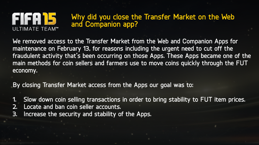 EA SPORTS FC on X: Why was Transfer Market access to the Web &  Companion App removed? Answers and more:    / X