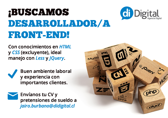 diDigital's tweet photo. (RT) BUSCAMOS DESARROLLADOR/A #FRONT-END RT #Oferta #laboral #empleo #web #frontend http://t.co/y8pA1iAs3x