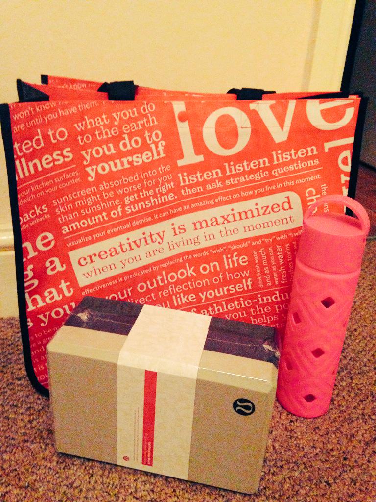Littleredyogi's tweet photo. Wonderful goodies from @lululemon for no other reason than encouragement from 1 yogi to another. THANKYOU! #yogilove http://t.co/SolDfikeDL