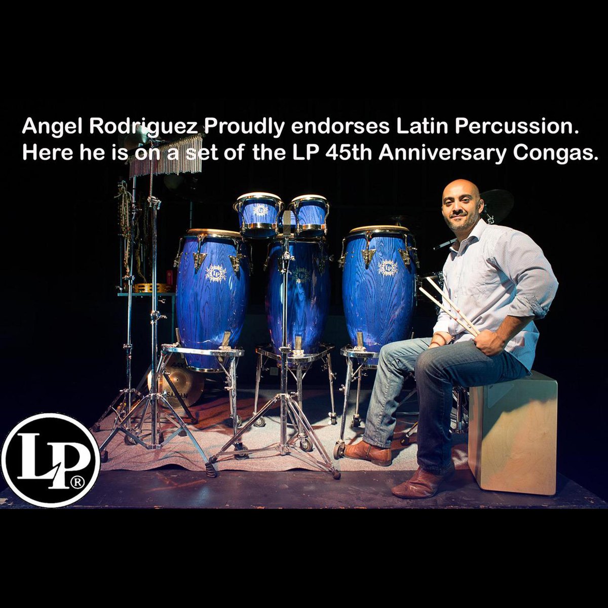 LPPercussion's tweet photo. Take a look at LP artist Angel Rodriguez' set of 45th Anniversary Congas. Beautiful Setup! @lucky7mambo #lpercussion http://t.co/CqeyGoA7DU