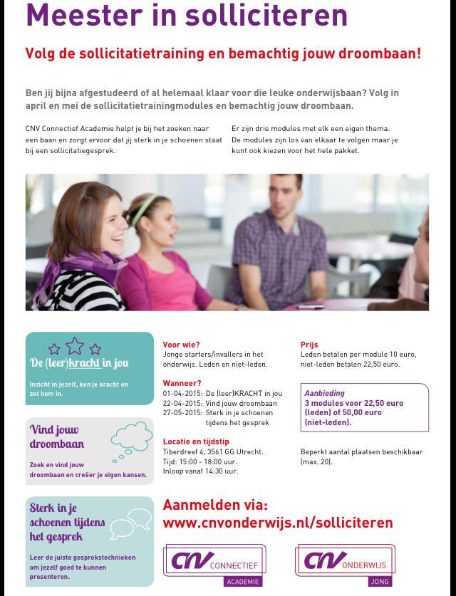 Op zoek naar een <a href="/baan/">baan</a> in het #onderwijs?Meld je aan voor de sollicitatiemodule op 1 april cnvo.nl/actueel/nieuws…