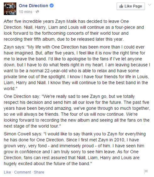 LucasRanngel's tweet photo. Texto que 1D postou no facebook http://t.co/bALn3r5ma4