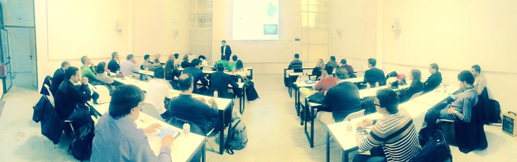 IMPACT_acc's tweet photo. Full house at @ISDI_edu BCN #impactacc Santiago giving the vision on #FIWARE @FIware @JuanjoHierro @NachodePinedo http://t.co/yw7gpqqcnO