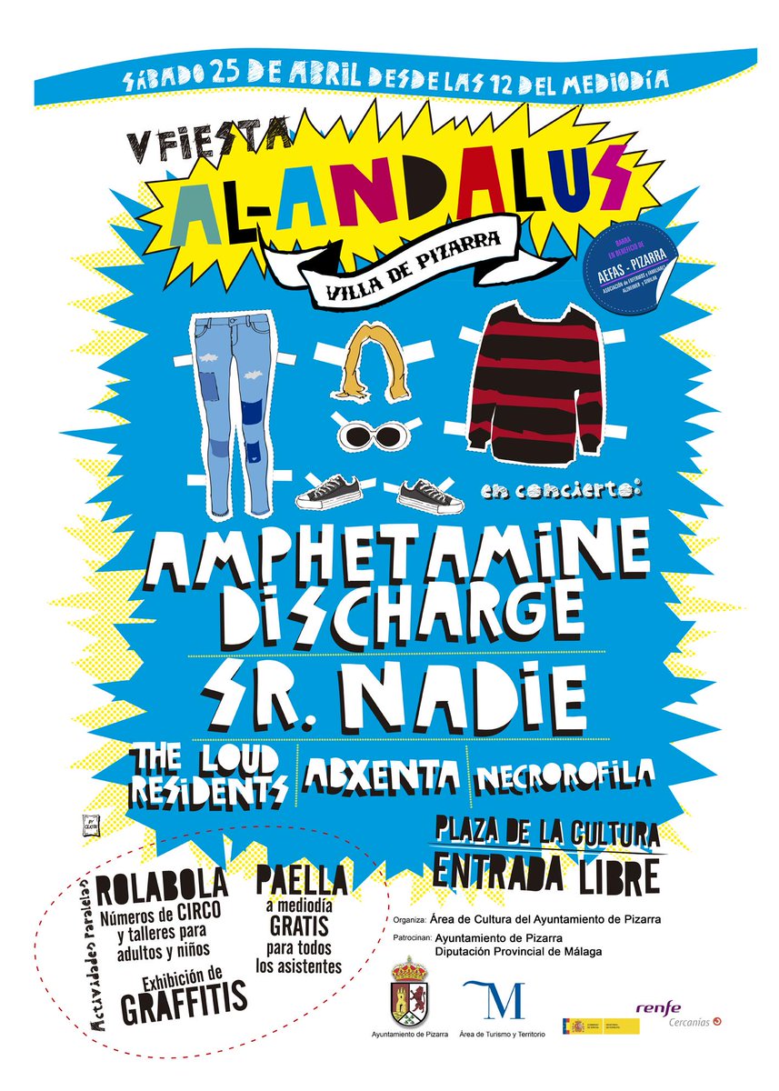 fiestaalandalus's tweet image. Amphetamine Discharge, @jaimesrnadie, @TLResidents, Abxenta y Necrorofila. 25 de abril. Pizarra (Málaga)