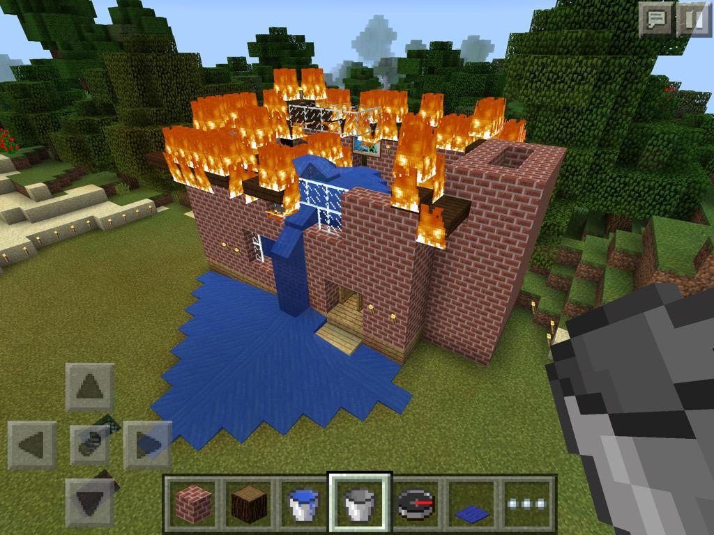 JamesJimmyJim's tweet image. I made a fireplace and my house is on fire. Tried to put the fire out. Now I have a lake in my house. #MinecraftFail