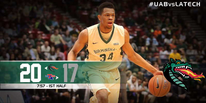 UAB_MBB's tweet photo. With 7:57 remaining in the first half, @UAB_MBB leads Louisiana Tech, 20-17. #GoBlazers #UABvsLATECH http://t.co/3LFZVAYK5C