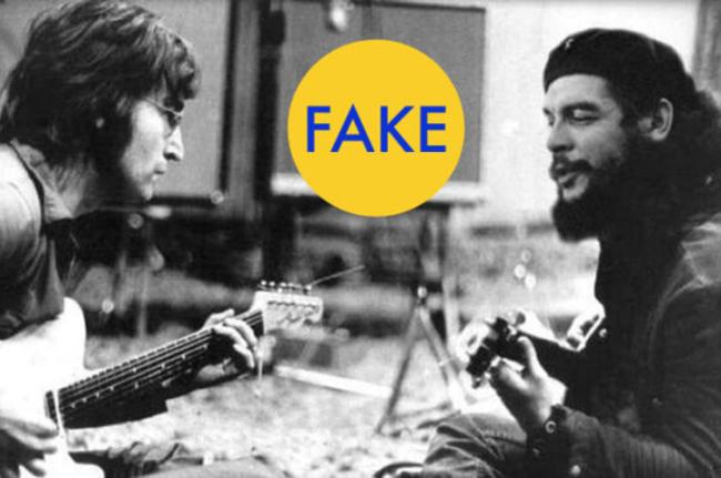 KompasTV's tweet photo. 1. Foto rekayasa musisi John Lennon yg terlihat sedang bermain gitar bersama tokoh Marxist Che Guevara. #KompasTrivia http://t.co/eS0EYYalvk