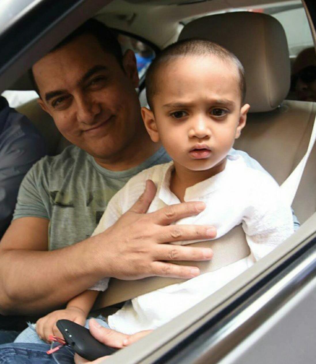 Bollywood @ 12 megapixels- with his youngest son Azad. 
Happy Birthday Aamir Khan 