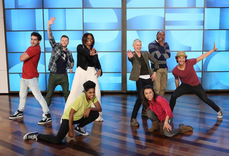 dickclarkprod's tweet photo. The #SYTYCD All-Stars dance with @FLOTUS to support her #GimmeFive campaign. Watch them on @TheEllenShow this Monday! http://t.co/DGyK5tgNUj