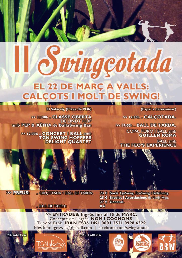 22 de març:millor swing amb els millors calçots. T'ho perdràs? Nosaltres no! <a href="/tgnswing/">TGNswing</a> #swingçotada2015 #swing&amp;calcot