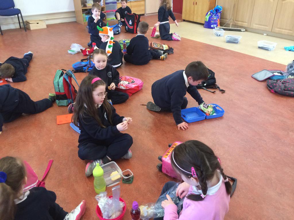 We had to move our tables because of the trail run tomorrow so we had a picnic on the floor at lunch time!