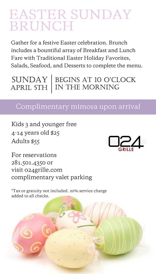 Reserve your spot for <a href="/024Grille/">024 Grille</a> special Easter Brunch buffet! #westinmemorialcity #Easter #brunch #Houston #holiday