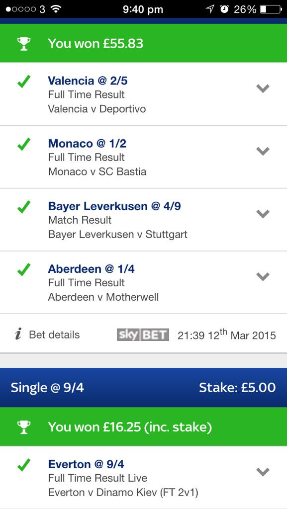 13etTips's tweet photo. Deposit £5 get £20 free on Sky Bet £5 turnt into £72 http://t.co/y1etsjHVlf