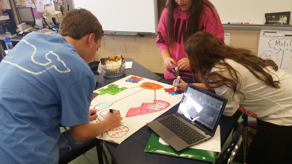 TGuarnaschelli's tweet photo. Who says tech ruins creativity? Kids use Chromebooks to help make posters about motifs @BernerChiefs #BMSDLD http://t.co/YnY2UnXeB9