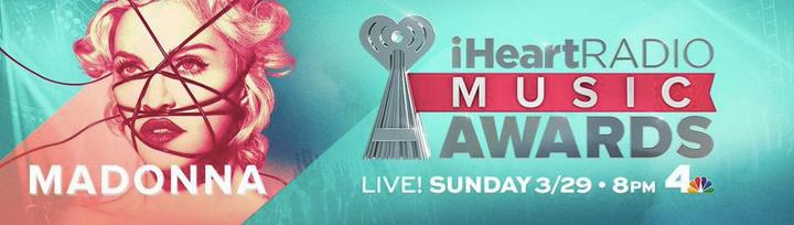 Madonna's tweet photo. Don't miss Madonna's performance at the #iHeartAwards 3/29 on
#NBC! http://t.co/vqnJfFNl4d http://t.co/IZekBCX1OL