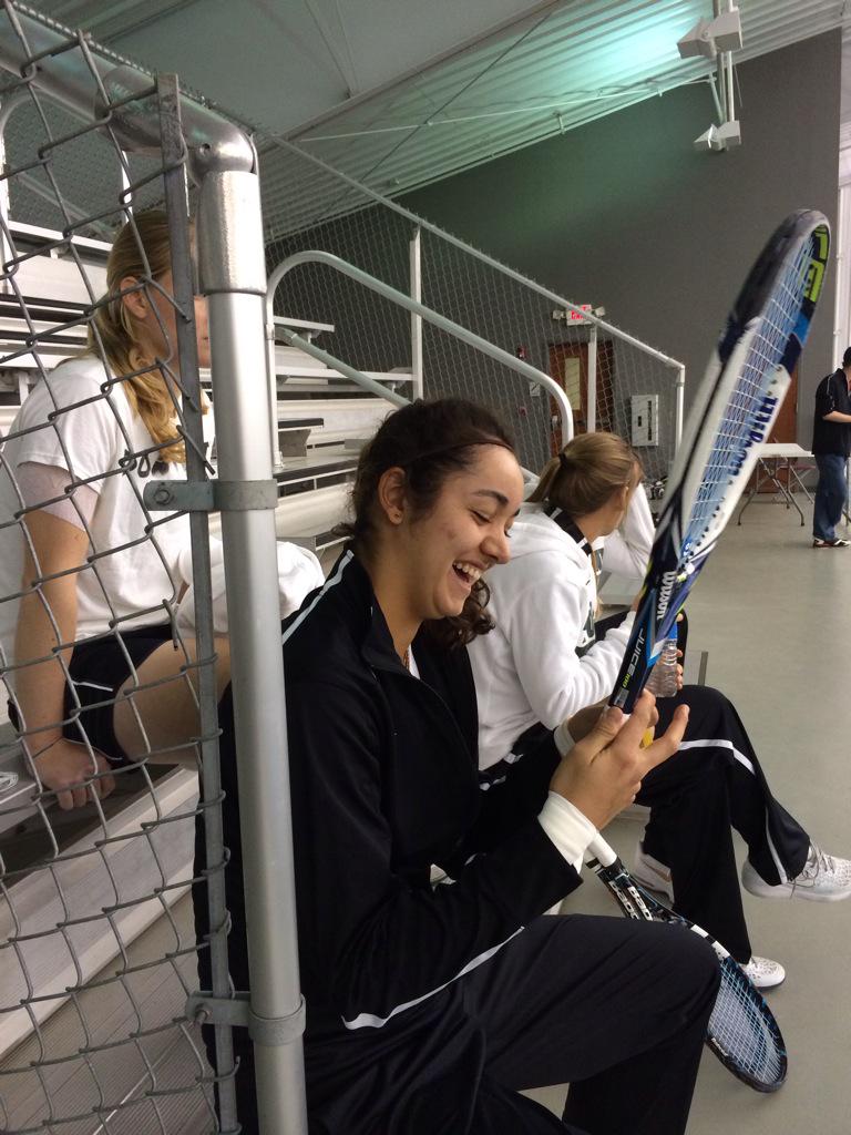 Tulanewtennis's tweet photo. Waiting for our practice courts here in Birmingham and I catch Naz just laughing by herself... #funmind http://t.co/h6NPqQKvoF