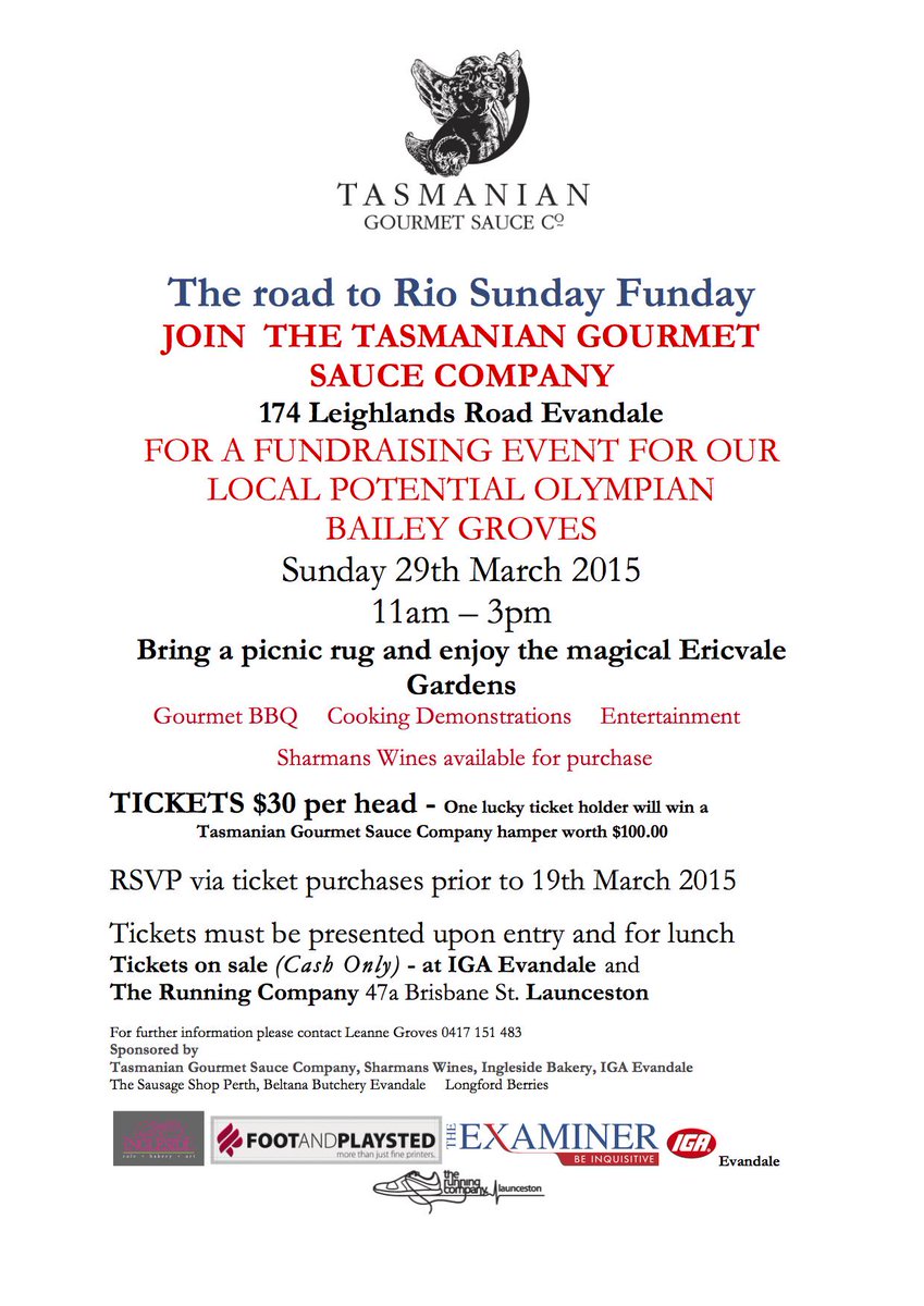 #Geronimorestaurant will be at the #fundraisingevent for the #local potential #olympian #BaileyGroves ! #Launceston