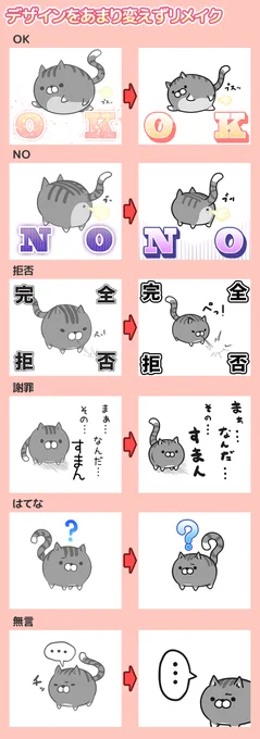 【1～4枚目:デザインをあまり変えずリメイクしたもの】#LINEスタンプ  #ボンレス猫 