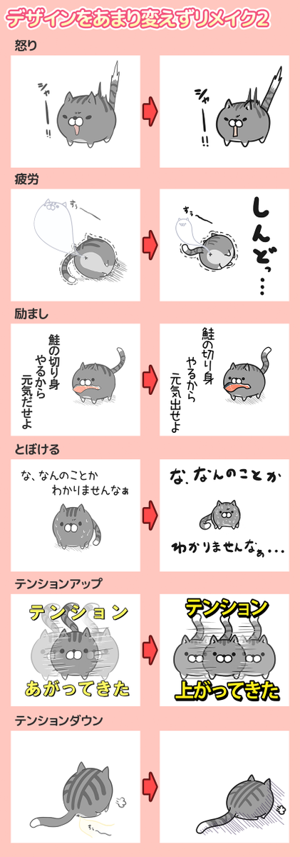 【1～4枚目:デザインをあまり変えずリメイクしたもの】#LINEスタンプ  #ボンレス猫 