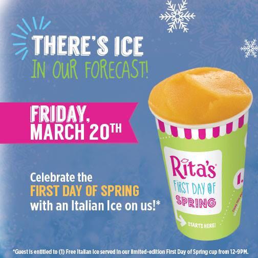 RitasWestLA's tweet photo. Spread the word: FREE ITALIAN ICE next Friday!!! This day only comes once a year! 🆓🆓🆓🎉🌷🎉🌻 #RitasFirstDayofSpring http://t.co/r3xCXRfz5f