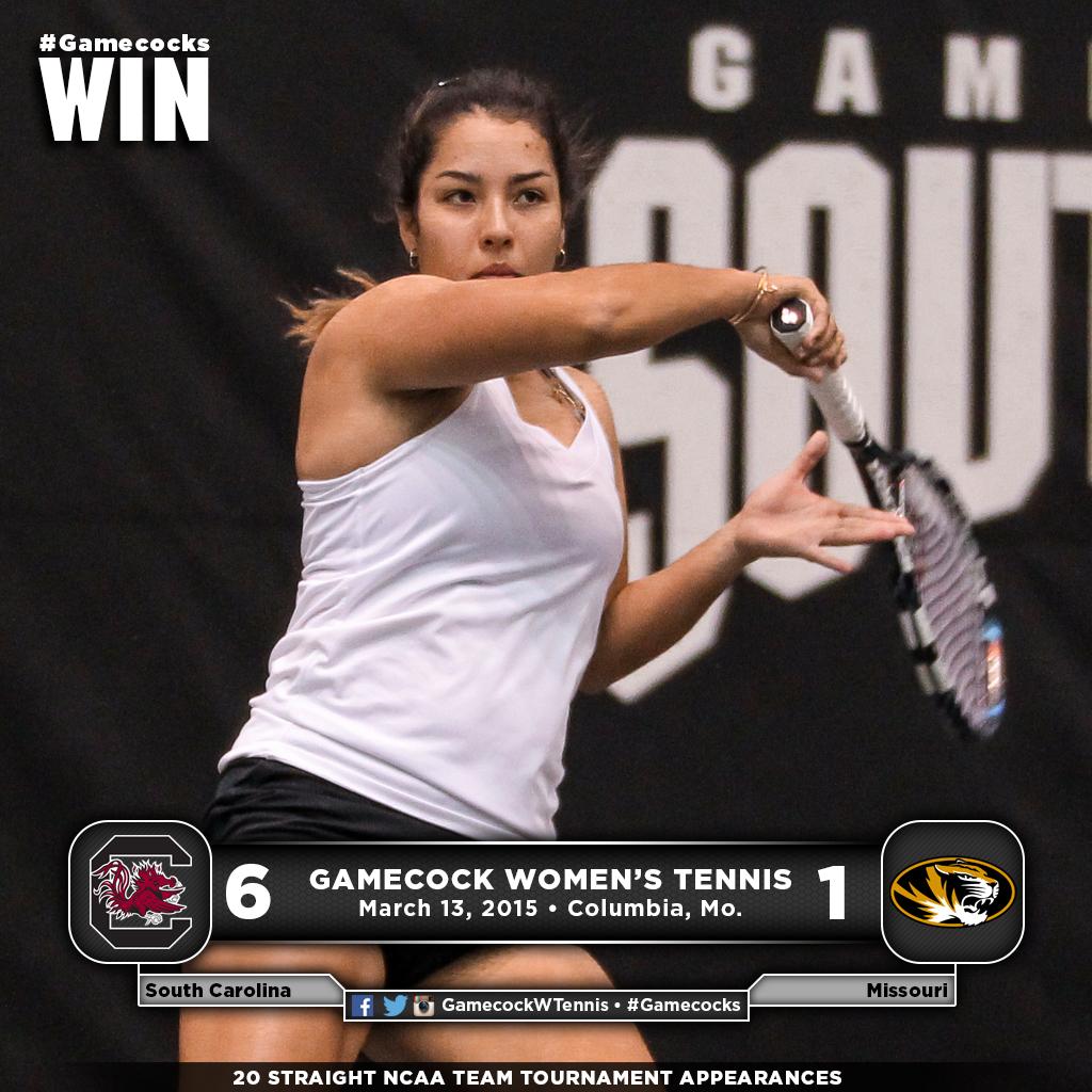 GamecockWTennis's tweet photo. It's a 6-1 final for the #Gamecocks over @MizzouTennis! Now 9-5 and 2-3 in the SEC. #GamecocksWIN http://t.co/dBoyVZBKNU