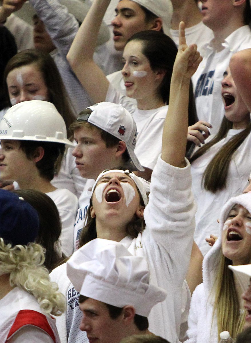 <a href="/hwathleticdept/">HW Athletic Dept.</a> Senior Grace Papp screams and points skyward while cheering on the Generals in the State Championship