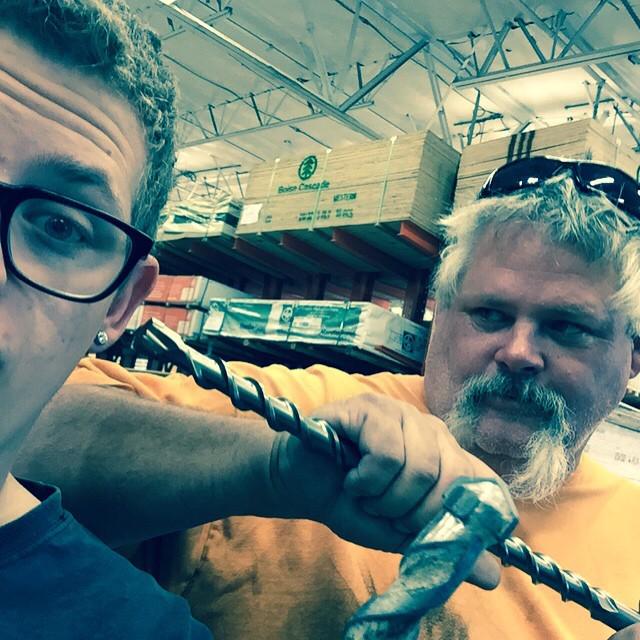 KGBStrikesBack's tweet photo. my father and I buying drill bits earlier #work #wheelstops #insane #oldman #selfie http://t.co/5cbQajysgs http://t.co/i8i5NQ6nSN