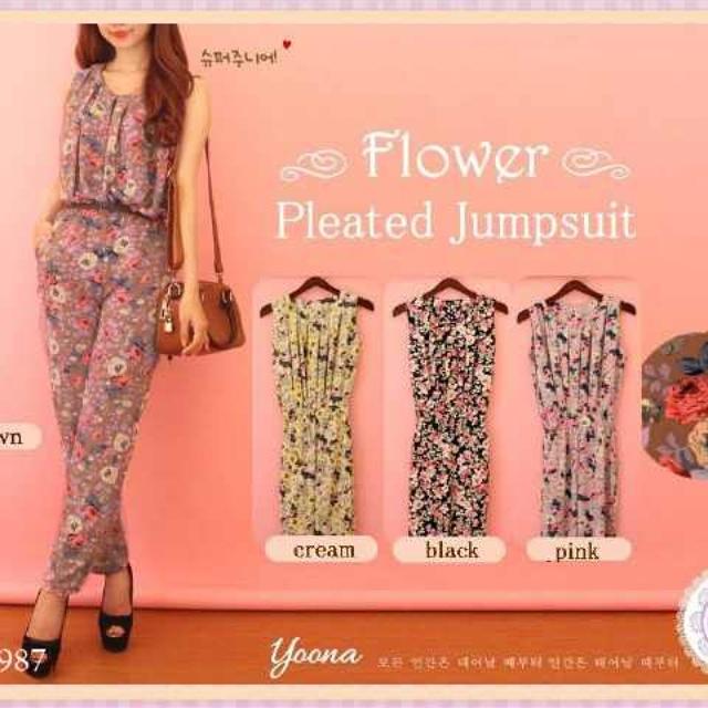 Lj flower jumpsuit new •75rb•katun• order (line : elenelshop /pin bb 3149027e) #olshop #joggerpants