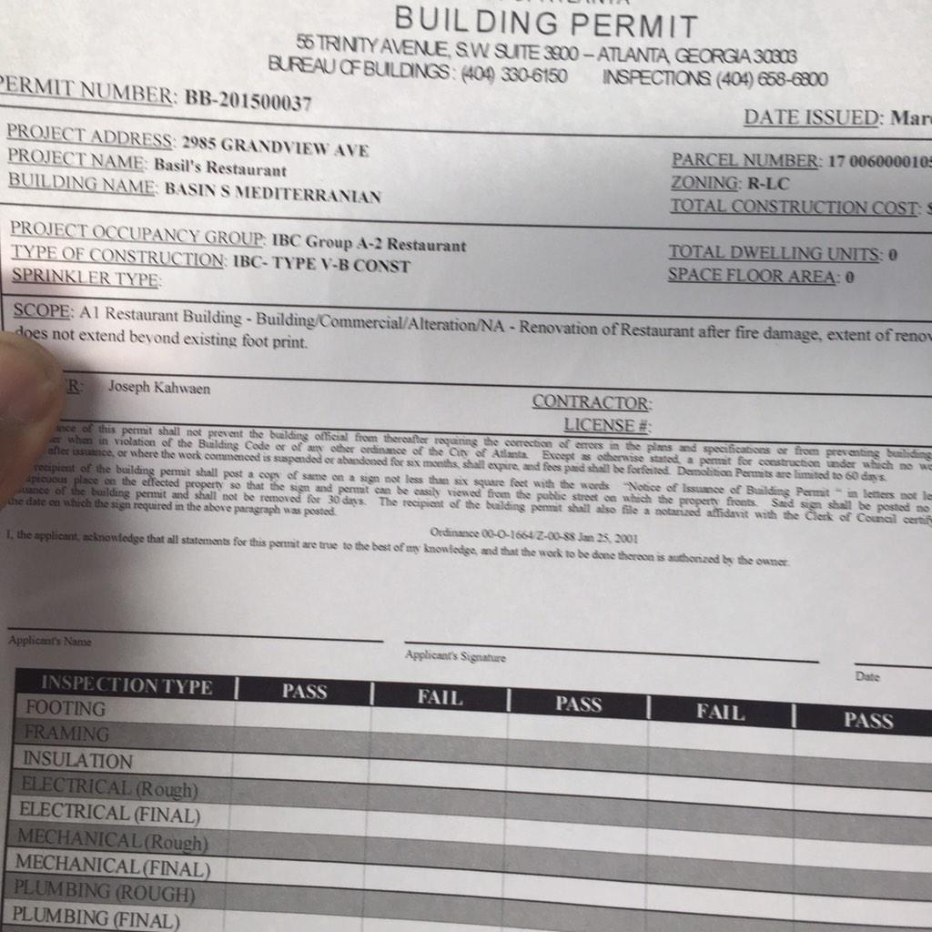 DWRCGroup's tweet photo. We're on a roll these week @TheDWRCGroup just expedited all the permits for Basil's Restaurant.Stay tune for opening http://t.co/O9KFqRRY93