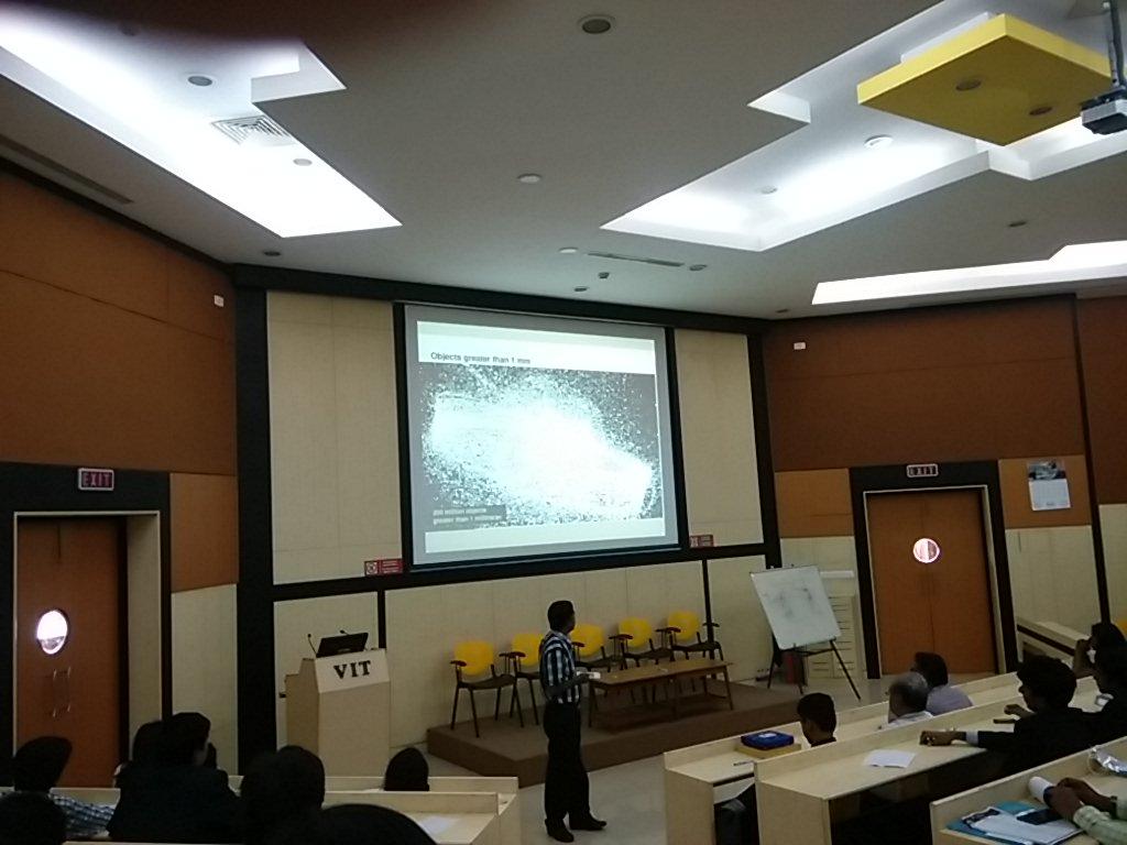 Sedsic15's tweet photo. Space Junk Outside, Earth inside. 
PS: Space Debris in white. 
#DrAnilKumar #Sedsic15 #SpaceDebris http://t.co/4sPkiiMyTl