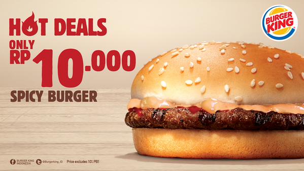 Kapan lagi nikmatin Spicy Burger hanya dengan 10ribu! Dateng ke Burger King sekarang ! #BKHotDeals