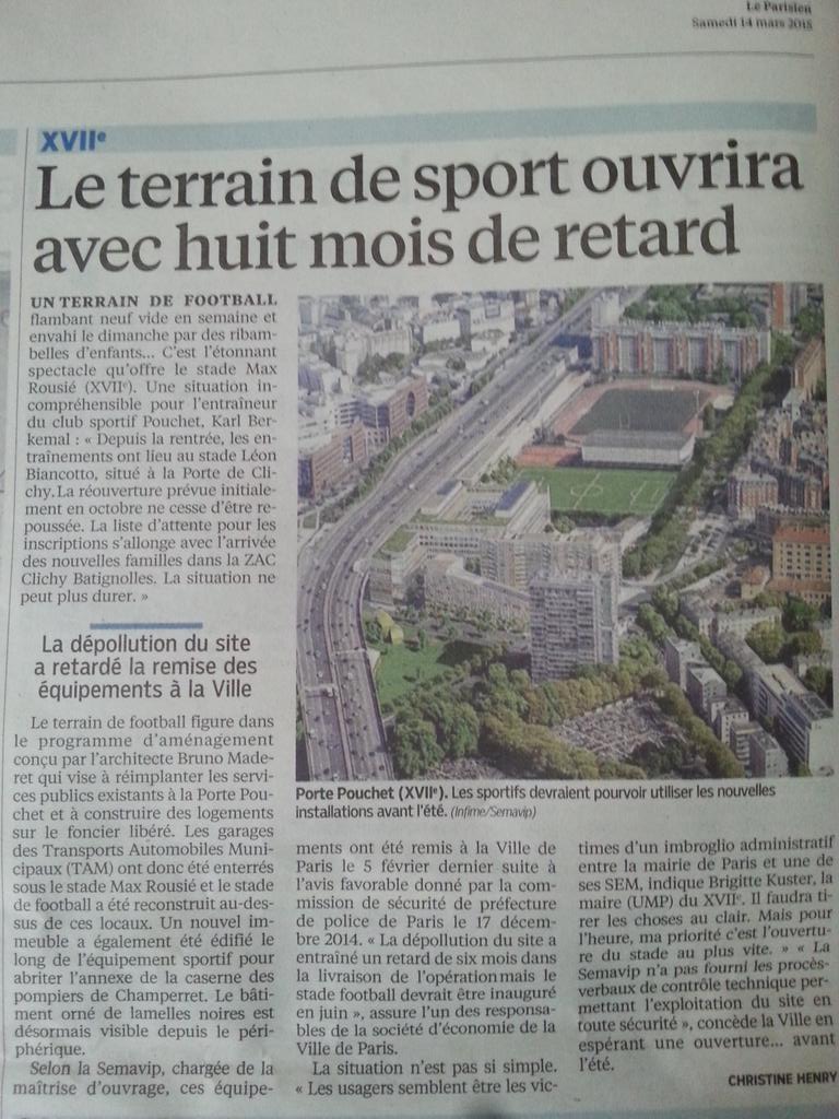 geoffroyboulard's tweet photo. Article @le_Parisien sur les retards du stade de football #semavip : "imbroglio administratif": @brigitte_kuster http://t.co/A8Vhm8MNht