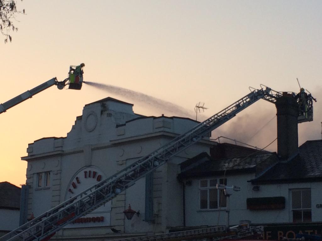 cambsfrs's tweet photo. Tivoli fire update: crews fighting fire from above using aerial appliances. Unable to enter building as not safe. http://t.co/6HST6P7eF9