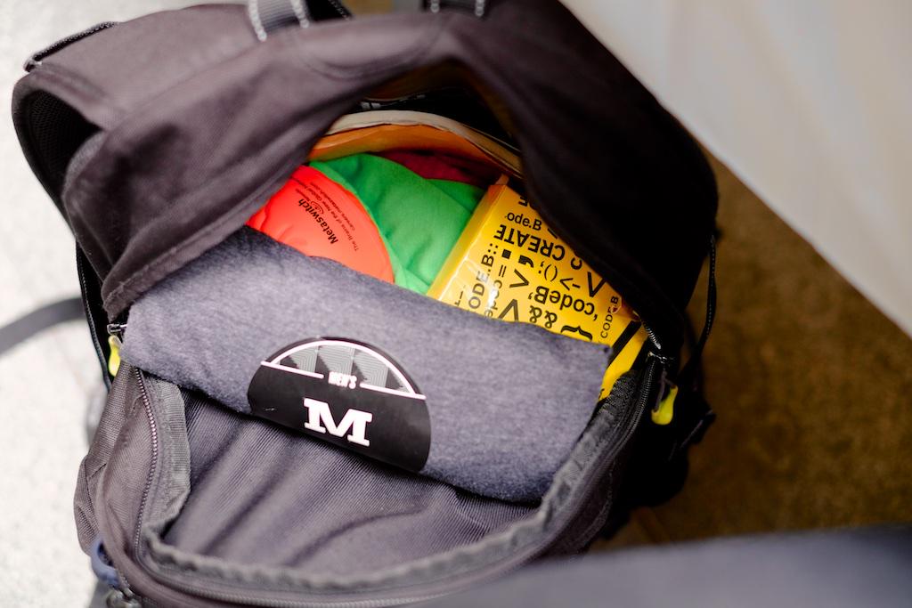 pitchpatchco's tweet photo. Piling in the swag early at @MLHacks @HackTheBurgh! :D http://t.co/WSif6p8DWQ