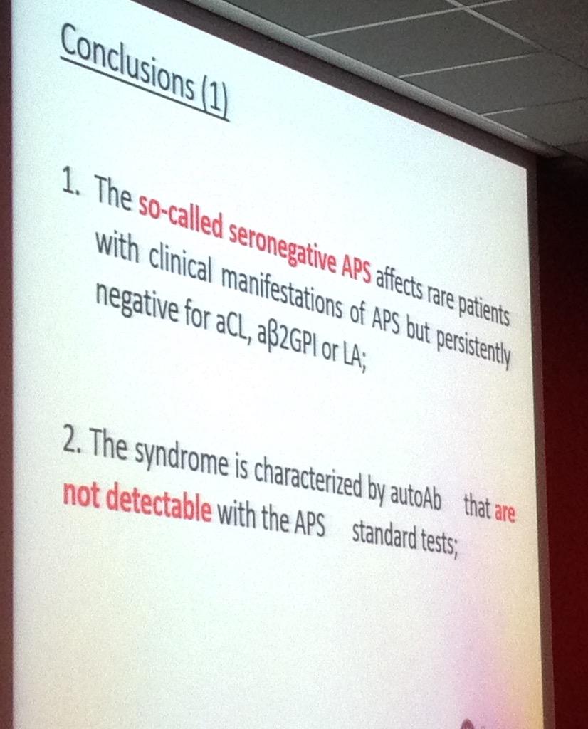 docGmG's tweet photo. Seronegative antiphospholipid syndrome is a real entity? Prof Valesini said YES! #cora2015 #rheumedu #rheumatology http://t.co/5jp8mAsFUZ