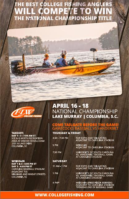 The best in the Nation will be fishing on Lake Murray for the @FLWFishing Championship | 4/16-18 | #GoCocks #FishSC