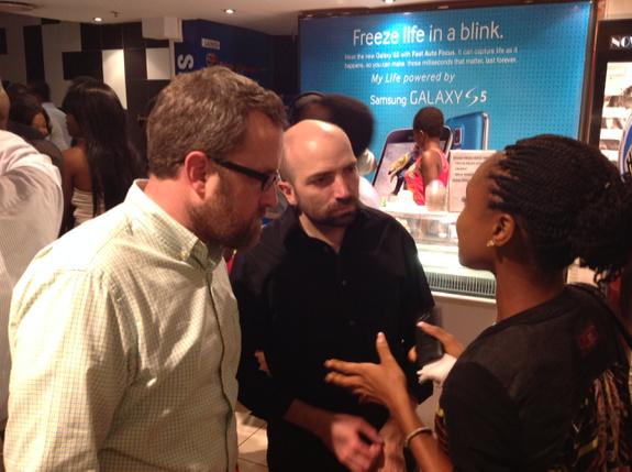 gtvbfshow's tweet photo. #FreetownMovie premiere Gadede has a little tête-à-tête with the producer, Adam Abel and director, Garrett Batty http://t.co/EubJU4Iaye