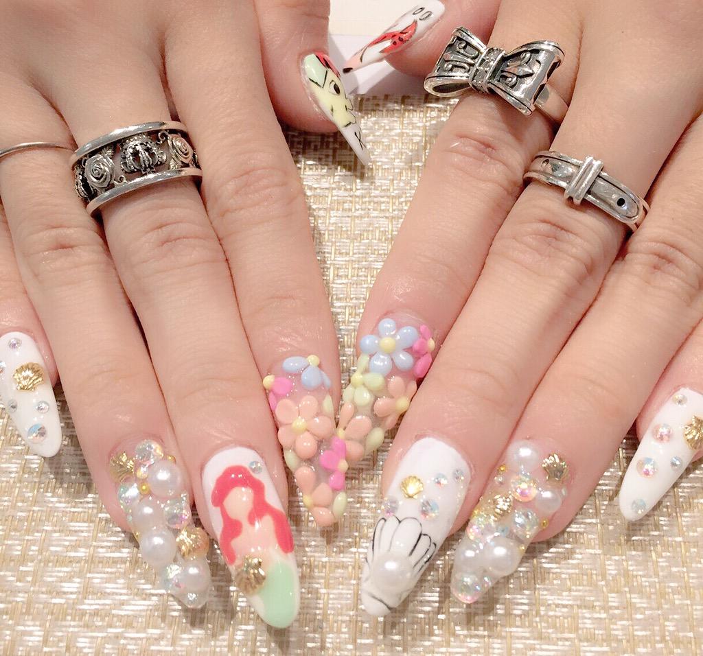 佐原ひなた على تويتر Newnail 春っぽくした アリエルネイル