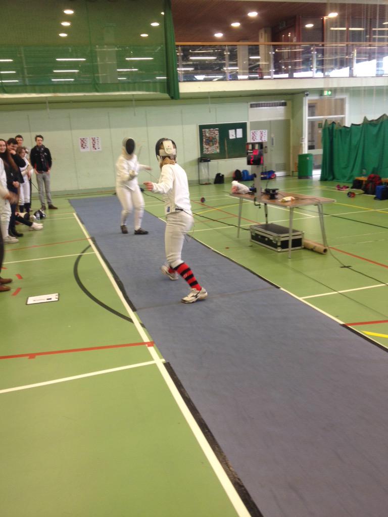 trinityfencing's tweet photo. WE leading 4 matches to 2 against Queens with Marie fencing seventh now and drawing 2-2. http://t.co/iptPv1xwZa