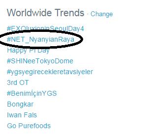 Yeay! Baru 20 menit berjalan, sudah Sudah TTWW nomor 2! Bikin nomor 1 yuk, OI! #NET_NyanyianRaya