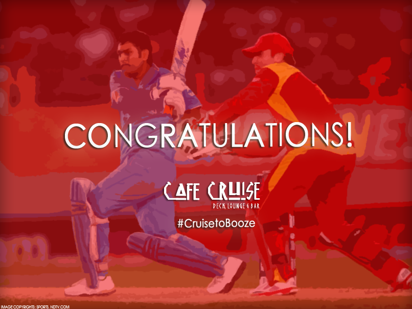 CafeCruise1's tweet photo. INDIA, no one's going to stop you, no one will! Congratulations on another victory!
#CWC2015 #Victory #India http://t.co/rZXC1jV3dE