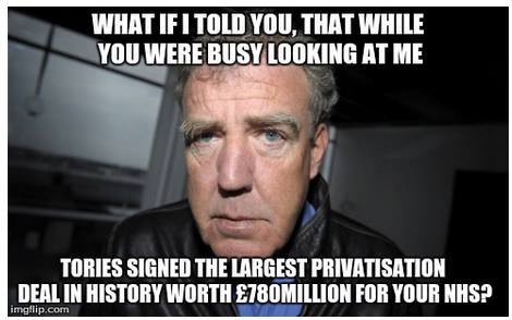 Anothergreen's tweet image. While #Clarkson distracted us, his close friend #Cameron sold off a huge chunk of the #NHS mirror.co.uk/news/uk-news/n…