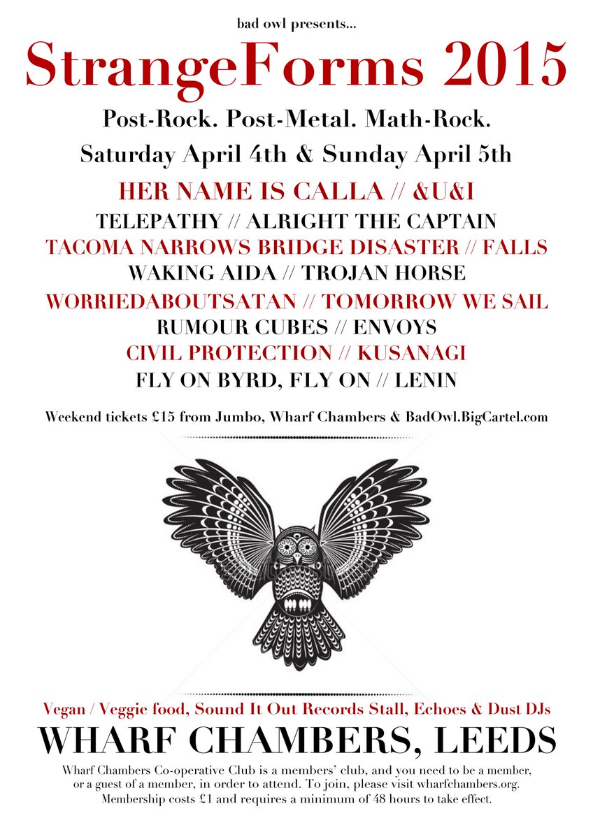 BadOwlPresents's tweet photo. StrangeForms weekend tickets available in person at @JumboRecords &amp; @WharfChambersCC. £15!

https://t.co/jQA9u4cJOT http://t.co/R9LJsXZRCe