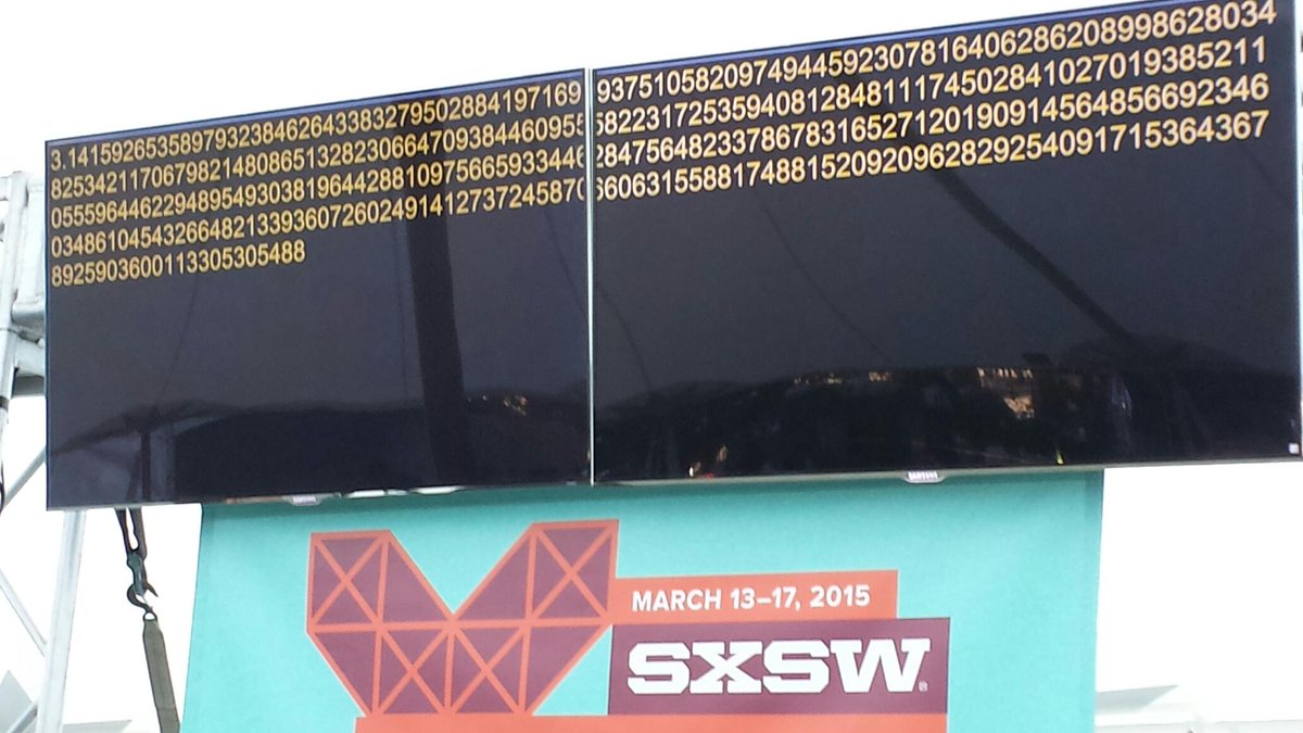 bphuettner's tweet image. So if you are going to have a countdown clock, use the digits of pi! #sxsw #wolfram