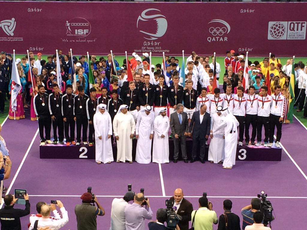 michelfilliau's tweet photo. Boys podium in @isftennis2015 1 England 2 Taipei 3 Turkey  @isfsports Congrats! @qatar_olympic http://t.co/M1LBj8xmwL