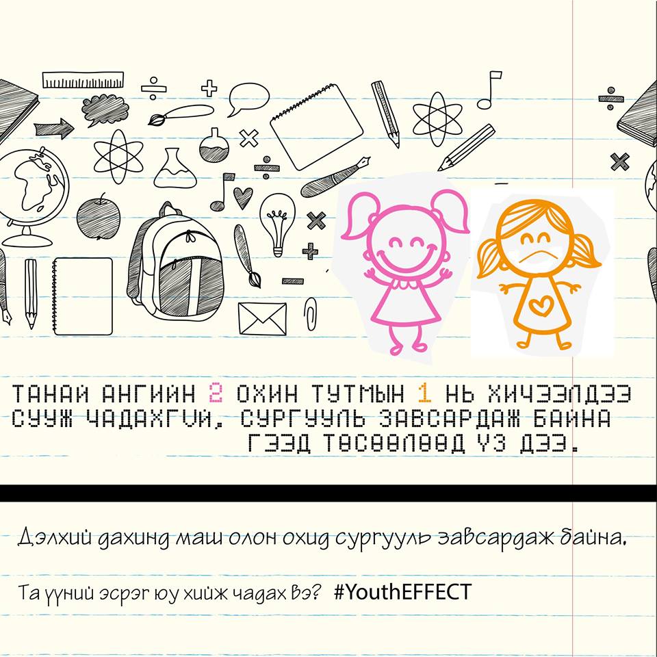 YouthLEADMNG's tweet photo. Дэлхий дахинд 5 охид бүрийн 1 нь сургуульд хамрагдаж чадахгүй байна. http://t.co/mEmxC4BSVr