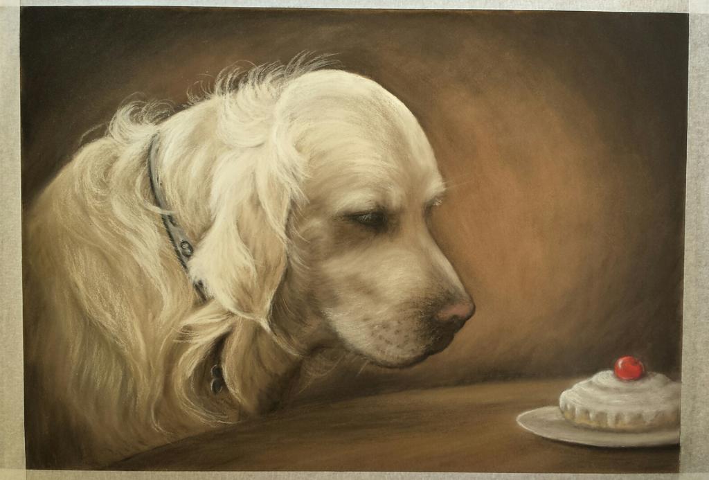 Battagliart's tweet image. Finished last night &amp;amp; still on the drawing board, pastel pencil drawing . . . " George &amp;amp; the cherry !!! " xx